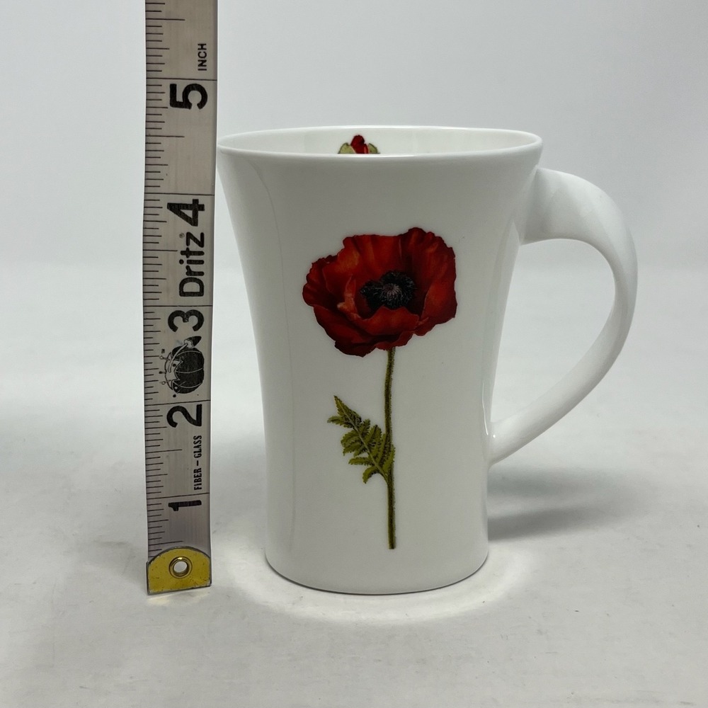 Cup + Mug Porcelain Coffee Tea Mug White Red Poppy Floral Cottagecore Euro Chic - Picture 11 of 12
